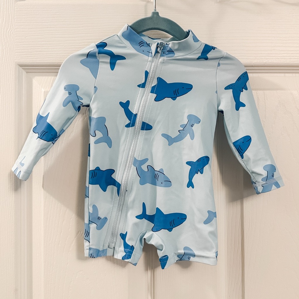 Blue Shark Print Baby Swimwear